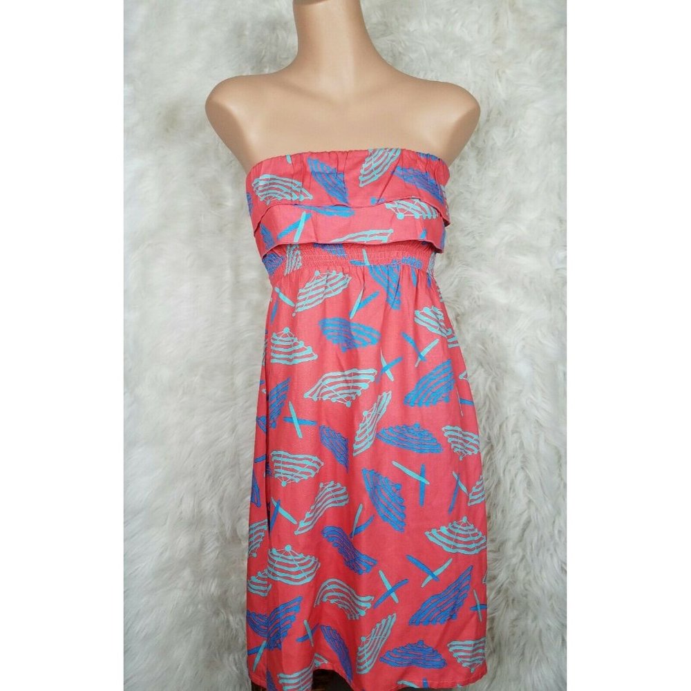 ESCAPADA Women's Size XS Short Strapless Umbrella Dress Melon/Blue #772-D421
